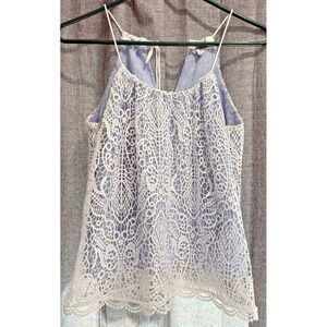 BB DAKOTA White Lace Overlay Blue Dressy String Tank Top Sleeveless Size‎ Small